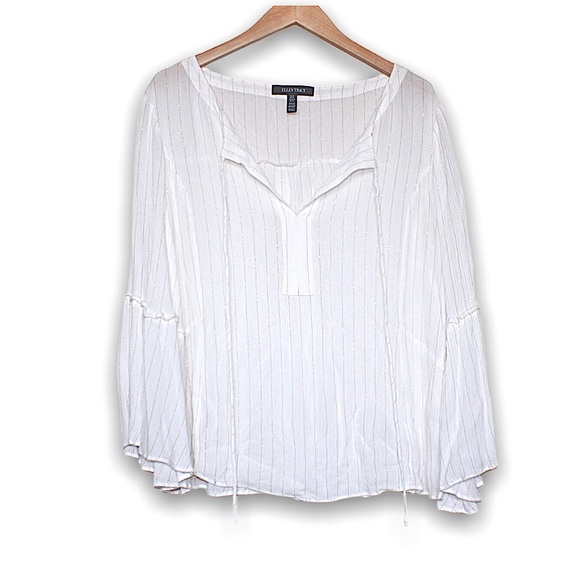 Ellen Tracy Tops - Ellen Tracey White Striped Peasant Blouse Medium